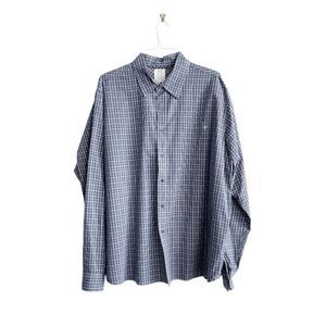 Wrangler Jeans Co. Mens Plaid Long Sleeve Cotton Button Up Shirt Navy Blue 2XL